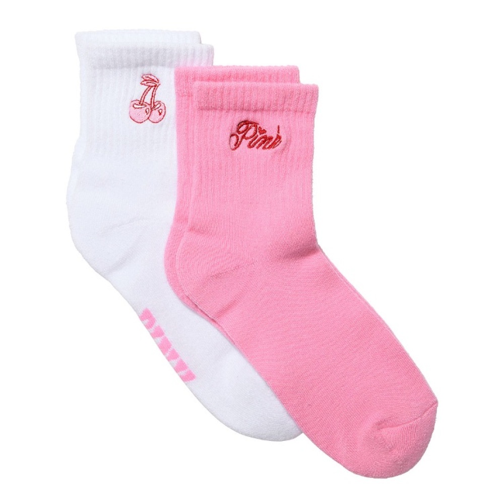 🍒VS Pink 2-pk quarter socks NWT
